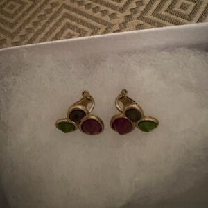 Elegant Gold Earrings with Multicolor Stones TS TAXCO Mexico Clip Ons